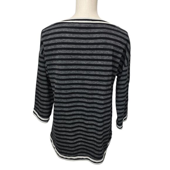 Soft Surroundings Sweater Women’s Medium Knit Striped Top Black Gray 3/4 Sleeve - Picture 13 of 13